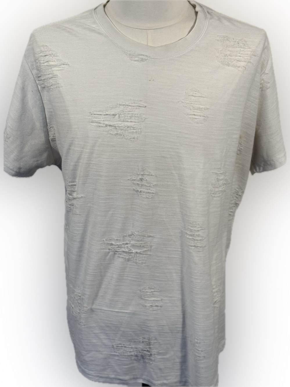KLIEGOU Distressed T Shirt Mens XXL White Ripped Slub Knit Streetwear